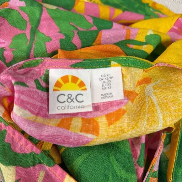 C&C California Linen Tropical Citrus Floral Sleeveless Shift Dress Summer Sz XS - Picture 6 of 7